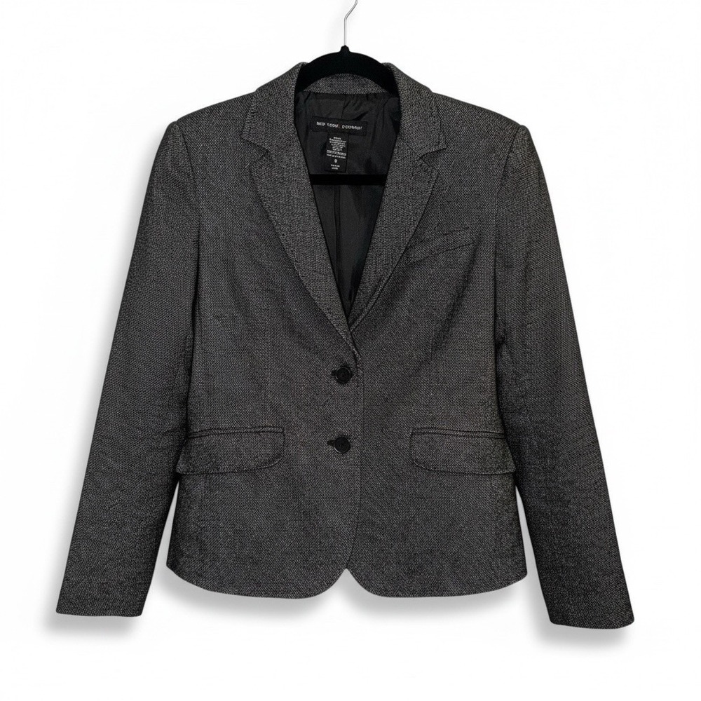 New York & Company Blazer Jacket Grey/Black Herringbone Size 8